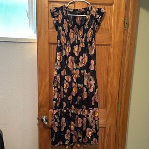 Jacqui E Black Maxi Dress with Pink and Yellow Floral Print